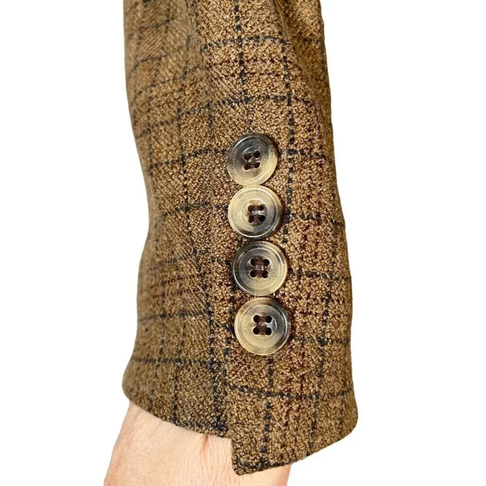 Hickey Freeman Wool Plaid Blazer 40” Brown Cashmere Luxury Old Money Preppy Chic - Picture 4 of 12